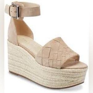 Marc Fisher Adalla Espadrille Taupe Suede Wedge Sandal Platform Size 7